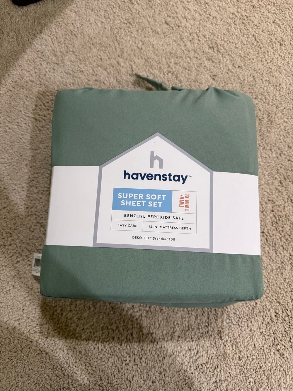 Havenstay Twin/Twin XL Super Soft Sheet Set Solid Green 3 Piece NEW